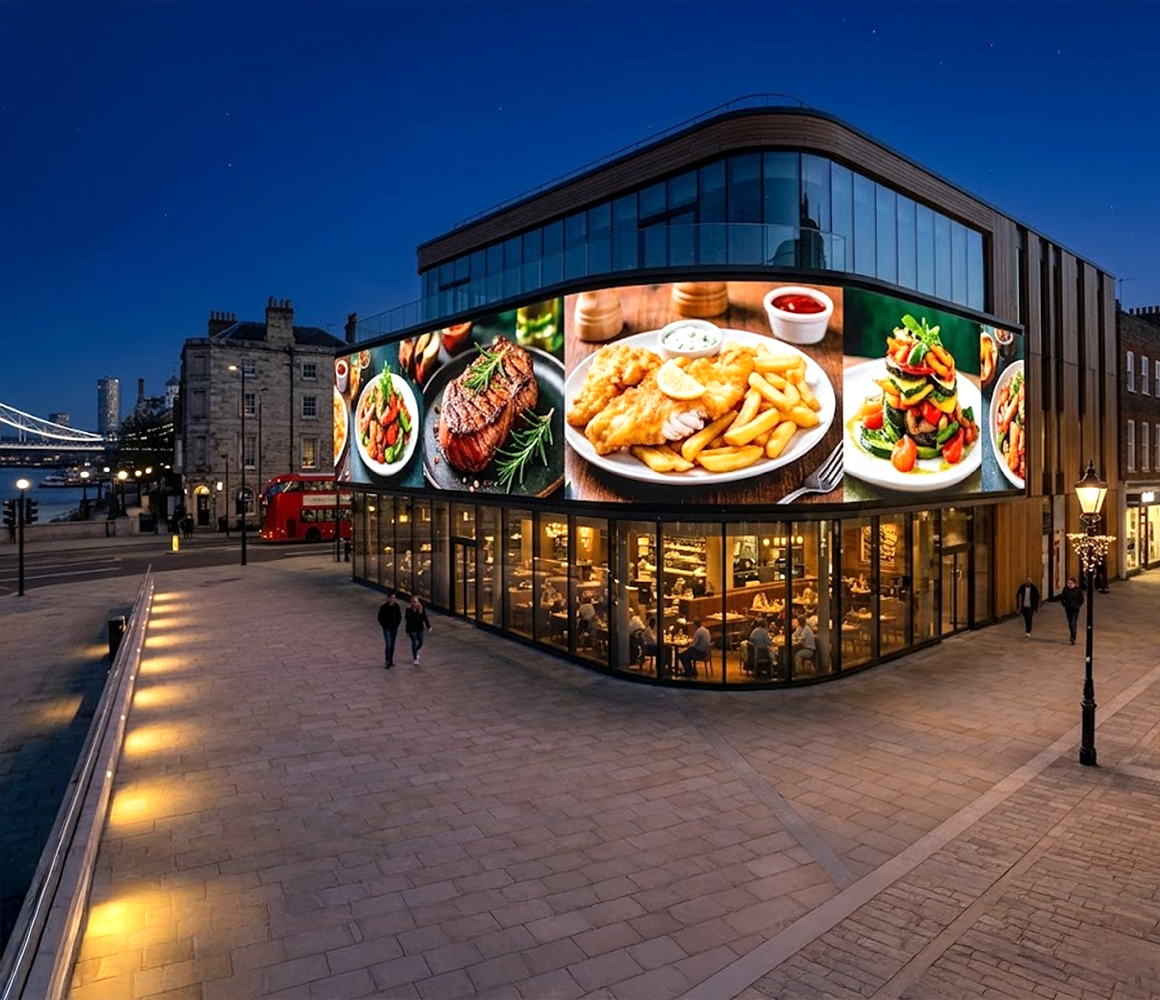 Digital display engaging customers with consistent branded content and visuals.
