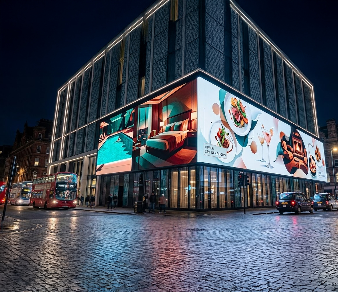 Digital displays across multiple locations delivering unified brand communication.
