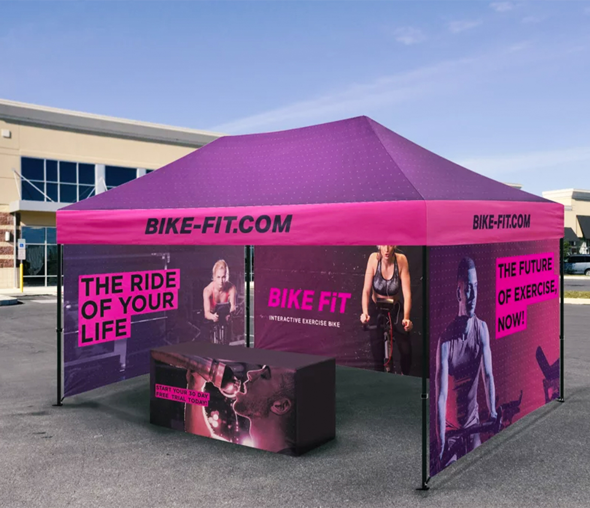Waterproof canopy tent providing shelter for outdoor events and product displays.