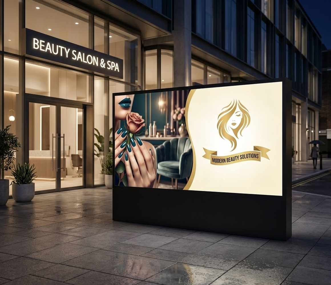 Digital displays enhancing retail brand experience with consistent visuals and messaging.