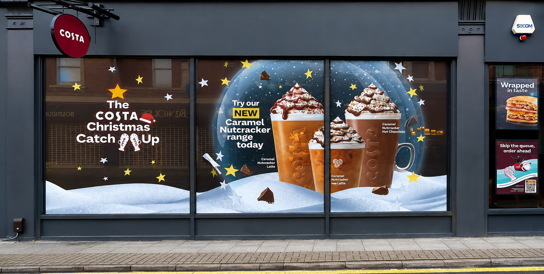 Window stickers featuring custom graphics applied to glass for an attractive visual display.
